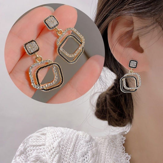 Western White Cross Pearl and Black Square Drop Earrings