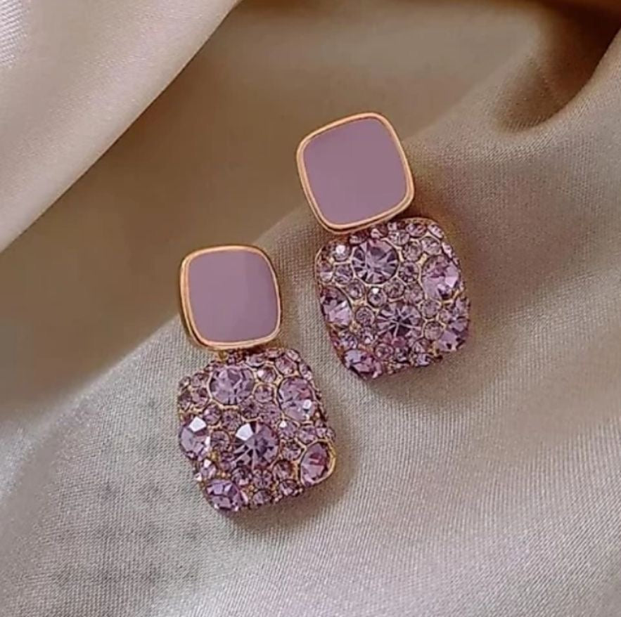 Purple Crystal Square Stud Earrings