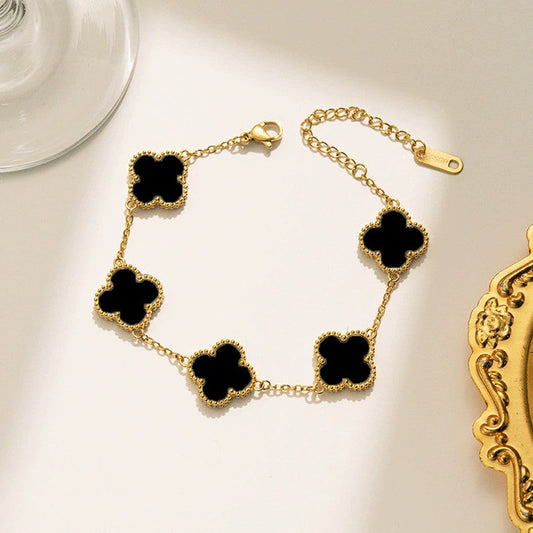 Luxury Anti-Tarnish Black Clover Charm Bracelet