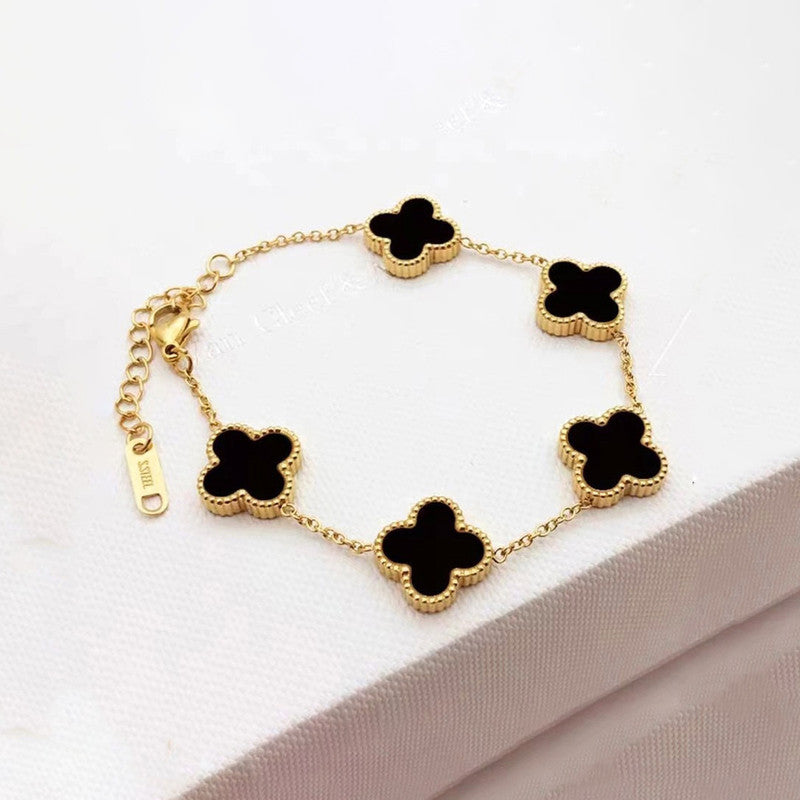 Luxury Anti-Tarnish Black Clover Charm Bracelet