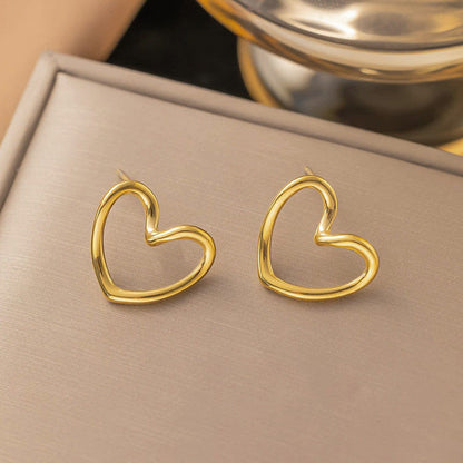 Gold Plated Anti Tarnish Stainless Steel Heart Themed Stud Earrings
