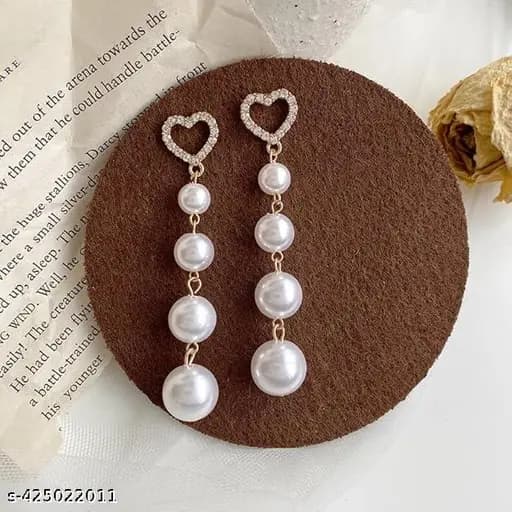 Elegant Pearl Drop Earrings with Crystal Heart Studs