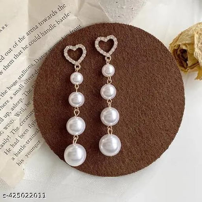 Elegant Pearl Drop Earrings with Crystal Heart Studs