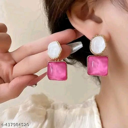 Stunning Pink Marble Drop Earrings