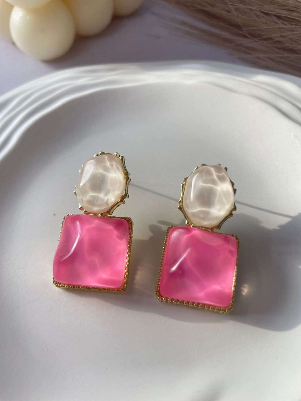 Stunning Pink Marble Drop Earrings