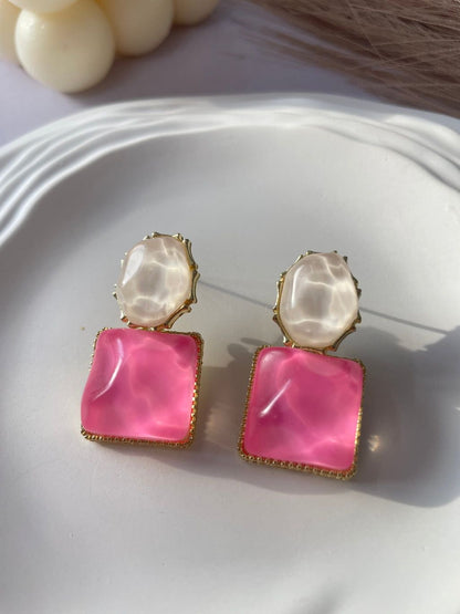 Stunning Pink Marble Drop Earrings