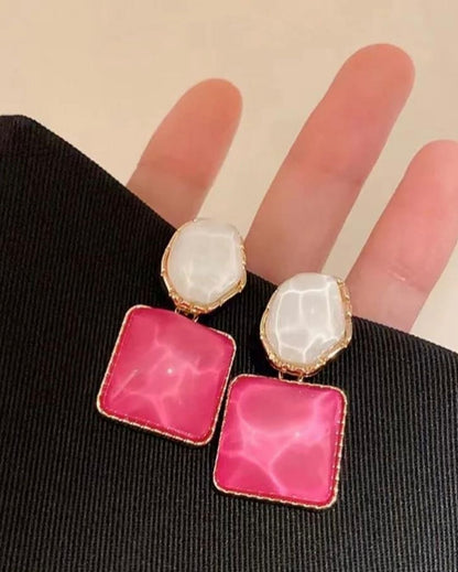 Stunning Pink Marble Drop Earrings