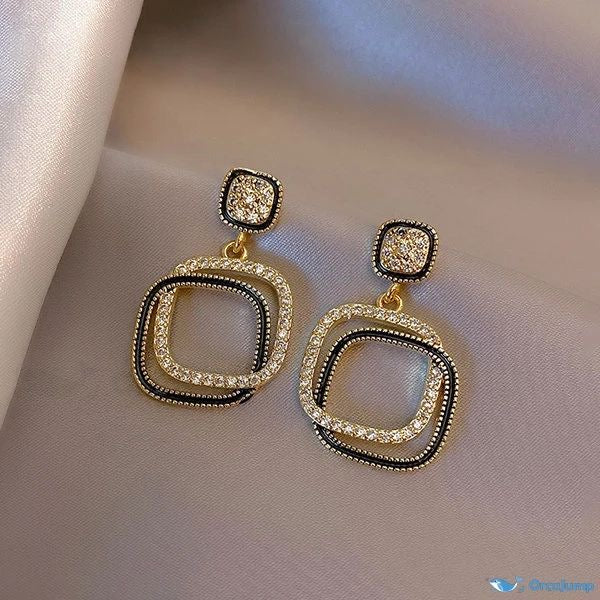 Western White Cross Pearl and Black Square Drop Earrings