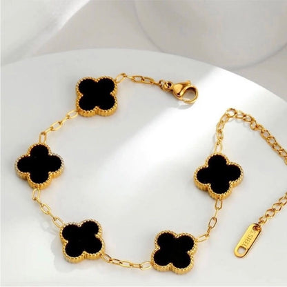 Luxury Anti-Tarnish Black Clover Charm Bracelet