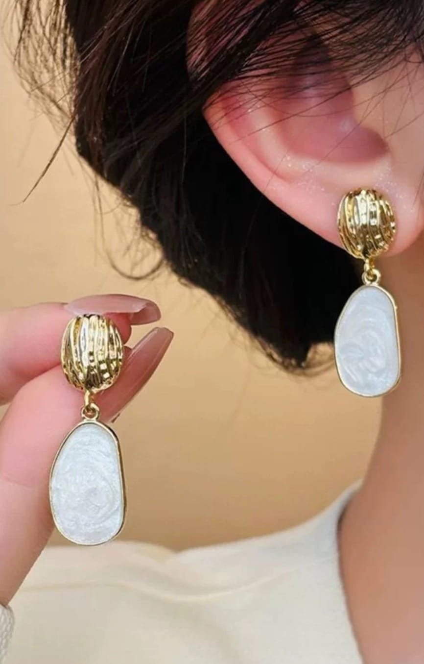 Gold & White Marble Drop Earrings