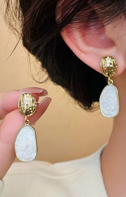Gold & White Marble Drop Earrings