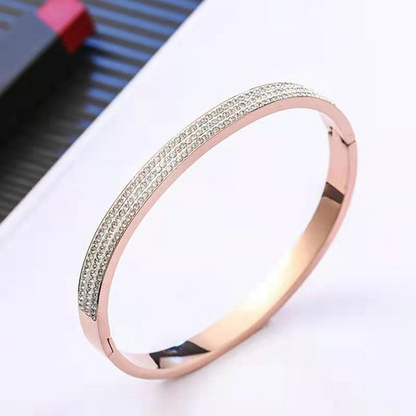 Stainless Steel Rose Gold Plated Triple Lines American Diamond Contemporary Bracelet For Women