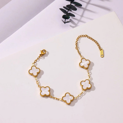 Stainless Steel Gold Plated White Anti Tarnish Clover Bracelet For Girls And Women