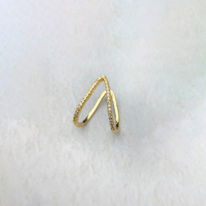 Gold-Plated Anti Tarnish V Shaped CZ Studded Adjustable Finger Ring