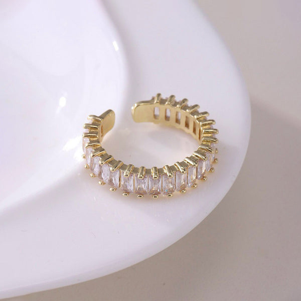 Gold Plated Stainless Steel Anti Tarnish White Adjustable Finger Ring For Women