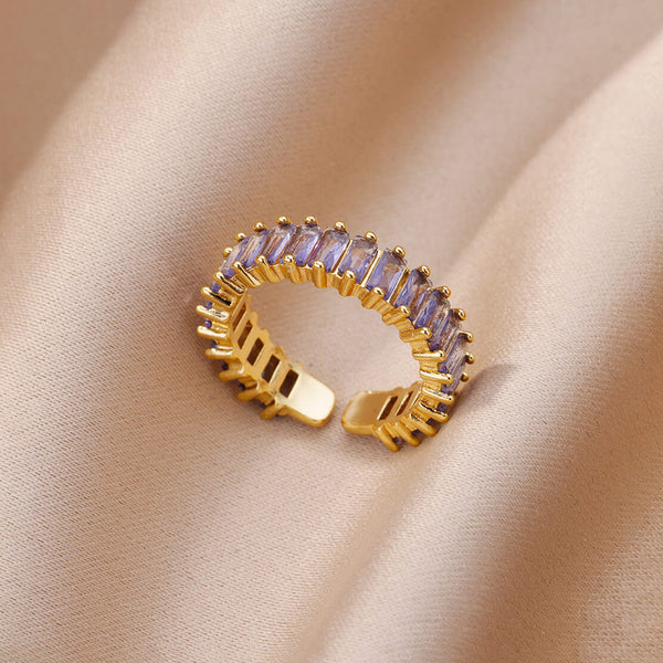 Gold Plated Stainless Steel Anti Tarnish Purple Adjustable Finger Ring For Women