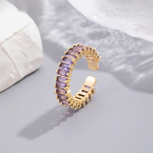 Gold Plated Stainless Steel Anti Tarnish Purple Adjustable Finger Ring For Women