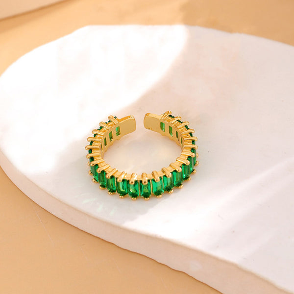 Gold Plated Stainless Steel Anti Tarnish Green Adjustable Finger Ring For Women