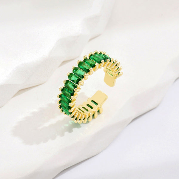 Gold Plated Stainless Steel Anti Tarnish Green Adjustable Finger Ring For Women