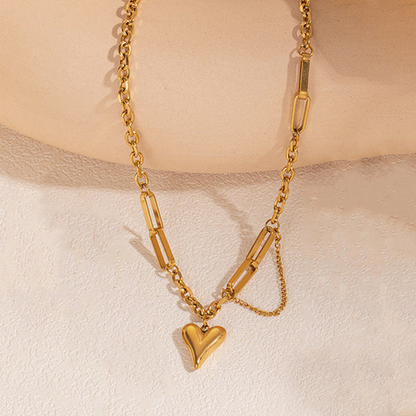Gold Plated Stainless Steel Anti Tarnish Heart Themed Rope Chain Necklace For Women