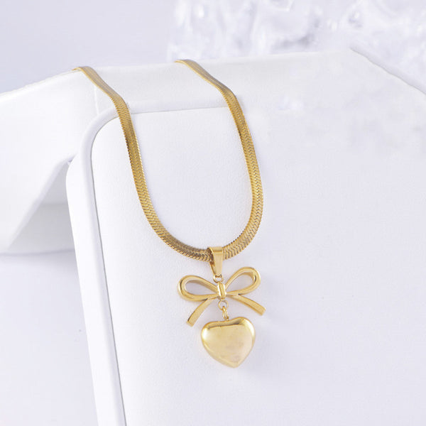 Gold Plated Anti Tarnish Bow Knot Heart Themed Pendant