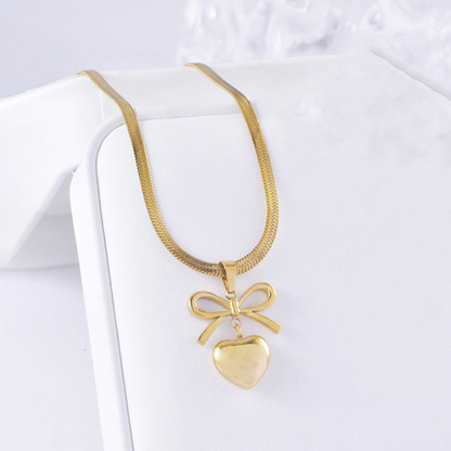 Gold Plated Anti Tarnish Bow Knot Heart Themed Pendant