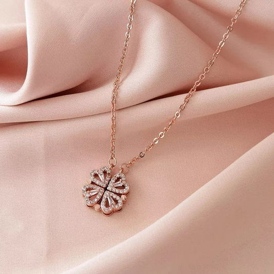 Rose Gold Plated Clover Design Openable Magnetic Pendant