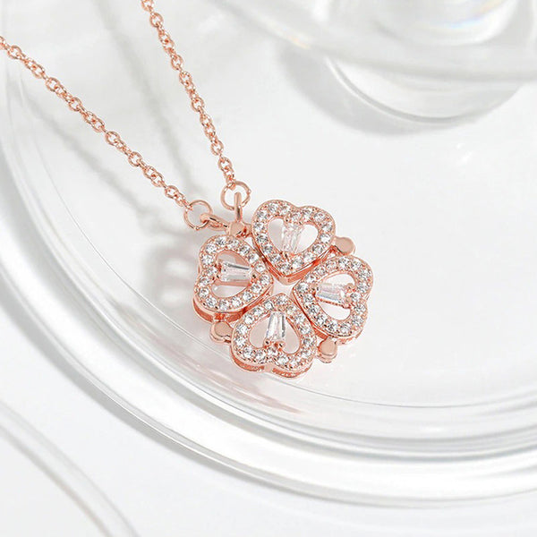 Rose Gold Plated Clover Design Openable Magnetic Pendant