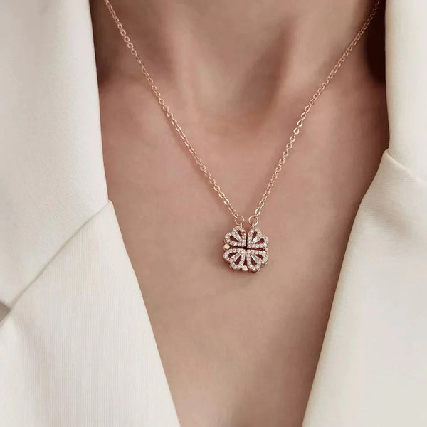 Rose Gold Plated Clover Design Openable Magnetic Pendant