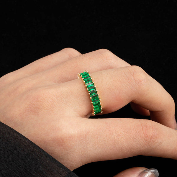 Gold Plated Stainless Steel Anti Tarnish Green Adjustable Finger Ring For Women