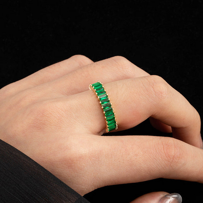 Gold Plated Stainless Steel Anti Tarnish Green Adjustable Finger Ring For Women